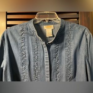 Talbots Denim Ruffled Strip Button Shirt size L